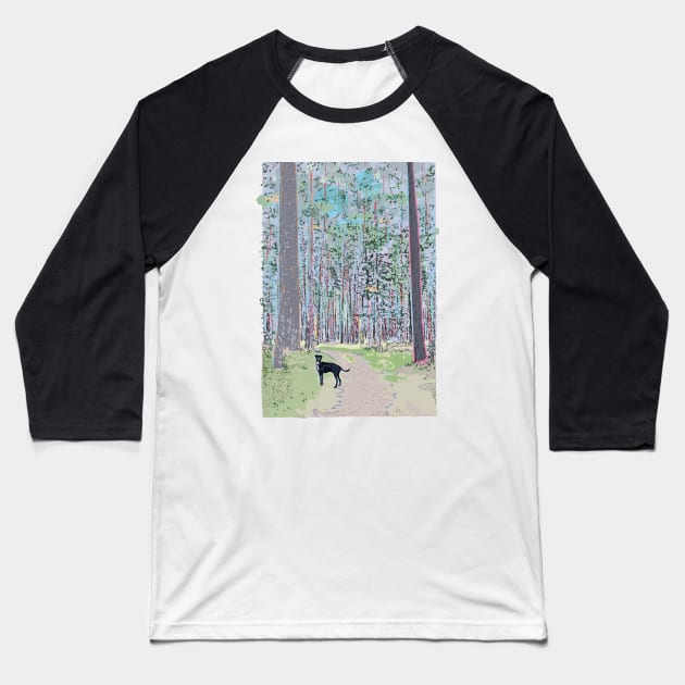 Forest with dog Baseball T-Shirt by Slownessi